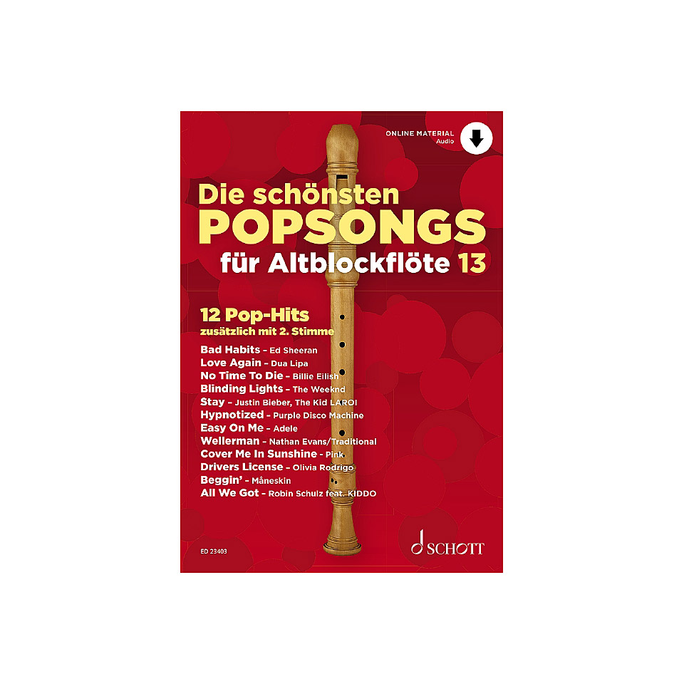 Schott Die schönsten Popsongs für Alt-Blockflöte 13 Play-Along von Schott