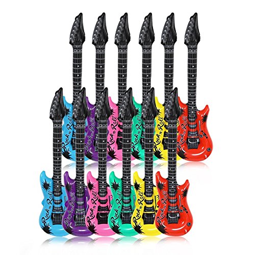 Schramm® 12 Stück Luftgitarren Bunt 100cm in 6 Farben Luft Gitarre Air Guitar aufblasbar von Schramm
