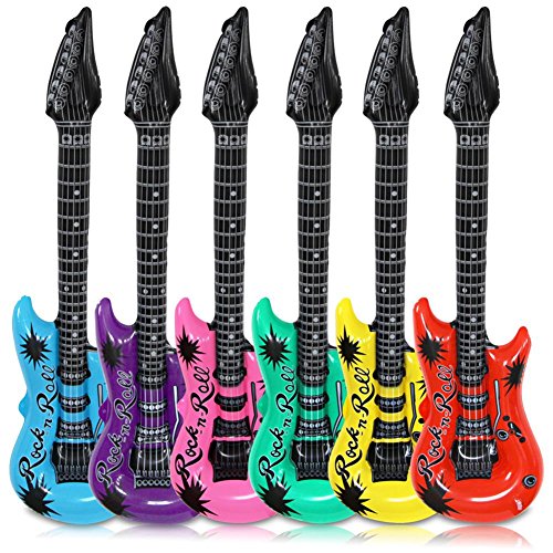 Schramm® 24 Stück Luftgitarren Bunt 100cm in 6 Farben Luft Gitarre Air Guitar aufblasbar von Schramm