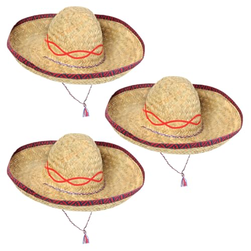 Schramm® 3 Stück Sombrero Strohhüte ø 44cm Mexico Bast Hut Stroh Hut Hawaii Party von Schramm