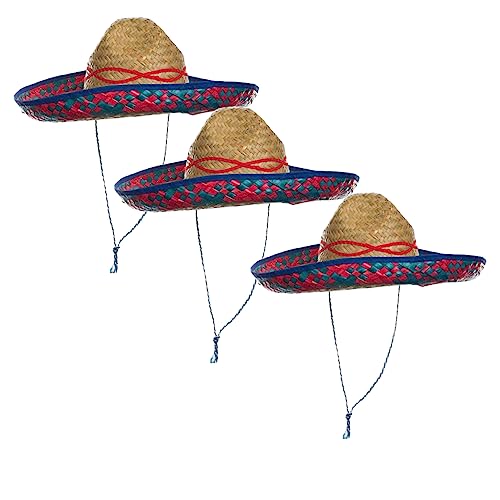 Schramm® 3 Stück Sombrero Strohhüte ø 44cm Mexico Bast Hut Stroh Hut Hawaii Party von Schramm