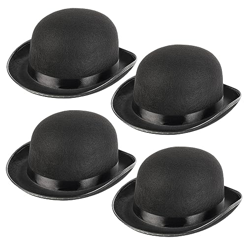 Schramm® 4 Stück Melone Bowler Hut rund Melonenhut schwarz für Erwachsene Chapeau Zylinderhut Melone Bowlerhut Wollfilzhut Damen/Herren Filzhut aus Wollfilz von Schramm