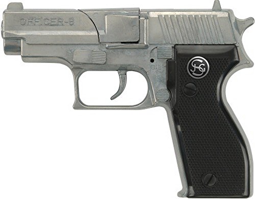 Bauer Spielwaren 1070481 Discount J.G.Schrödel Officer: Spielzeugpistole für Zündplättchen, Ideal für das Polizeikostüm, 8 Schuss, 15.5 cm, Schwarz/Silber (107 0481) von Schrödel J.G. GmbH