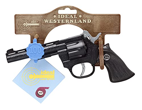 Bauer Spielwaren 4009131 Schrödel J.G. Mustang: Spielzeugpistole für Zündplättchen, ideal für das Cowboy- oder Polizeikostüm, 100 Schuss, 19 cm, schwarz (400 9131) von Bauer Spielwaren
