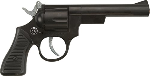 J.G.Schrödel Junior: Spielzeugpistole für Zündplättchen, in Geschenkebox, ideal für das Cowboy- oder Polizeikostüm, 100 Schuss, 21 cm, schwarz (401 0915) von Bauer Spielwaren