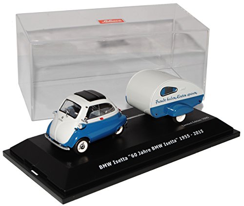 B*M*W Isetta mit Anhänger Blau Weiss 60 Jahre B*M*W Isetta 1/43 Schuco Modell Auto mit individiuellem Wunschkennzeichen von Schuco B-M-W