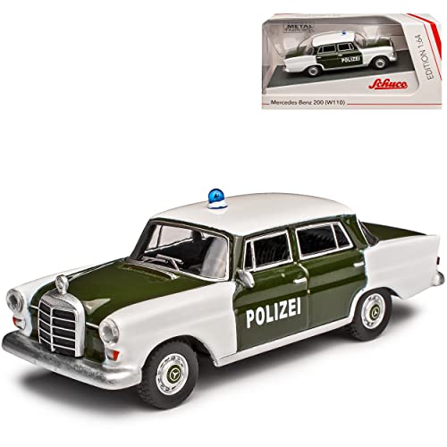 Mercedes-B 200 W110 Limousine Weiss Grün Polizei kleine Heckflosse 1961-1968 1/64 Schuco Modell Auto mit individiuellem Wunschkennzeichen von Schuco Mercedes-Benz