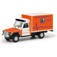 SCHUCO 452674300 1:87 MHI MB G-Modell "Rettungsdienst" (mit Kastenaufbau) von Schuco