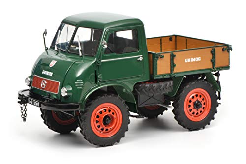 Schuco 450016700 450016700-Mercedes Benz Unimog 401, Modellauto, 1:18, grün Modellfahrzeug von Schuco