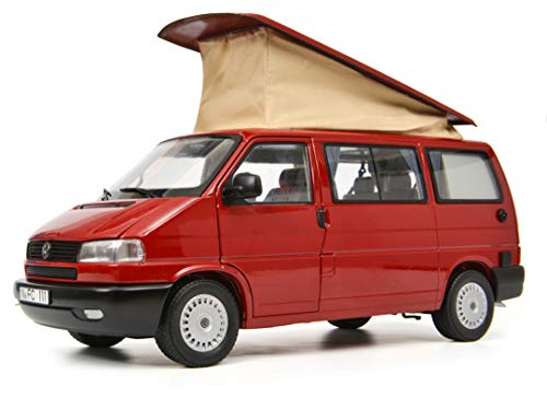 Schuco 450042000 Volkswagen VW T4b Camper, Westfalia, mit faltbarem Campingdach, Modellauto, 1:18, rot von Schuco