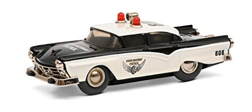 Schuco 450176000 Micro Racer Fairlane Police, 1045/1, Modellauto mit Rundumleuchten und Lautsprecher auf Dach, Die-cast mit Aufziehmotor, schwarz/Weiss, geschlossener Karton mit Schiebehülle von Schuco