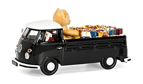 Schuco 450358600 Volkswagen VW T1 Pritsche Xmas 2020, Modellauto, mit Weihnachtsmann, Bär, Geschenke, Maßstab 1:43, Limitierte Auflage, schwarz von Schuco