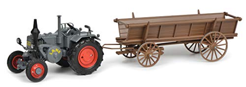 Schuco 450770200 m.Leiterwagen Lanz Bulldog mit Leiterwagen, Modellauto, 1:32, grau von Schuco