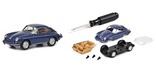 Schuco 452019900 Bausatz Porsche 356, Schraubenzieher, 3 Schrauben, Chassis inkl. Achsen, Karosserie, Fensterteil, Interieur, Modellauto, 1:64, dunkelblau, grau von Schuco