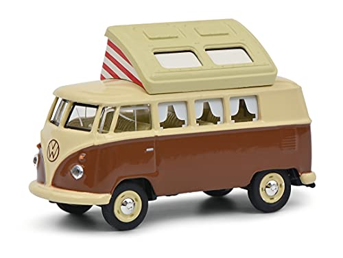 Schuco 452026600 Volkswagen VW T1 Camper mit geöffnetem Dach, Bus, Modellauto, Maßstab 1:64, Beige, Braun, ワンサイズ von Schuco