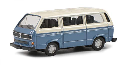 Schuco 452650900 Herz VW T3a Bus L, Modellauto, Maßstab 1:87, blau/weiße Version von Schuco