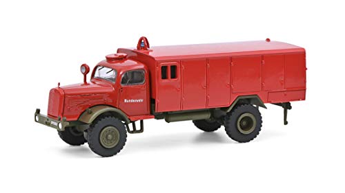 Schuco 452658600 Mercedes Benz LG 315 TLF 2400, Bundeswehr Feuerwehr, Modellauto, Maßstab 1:87, matt rot/Oliv von Schuco