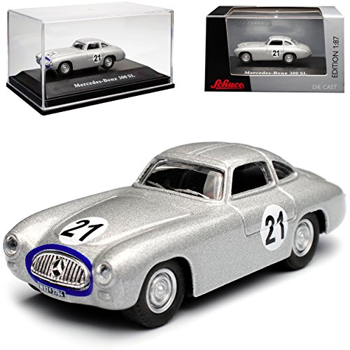 Schuco Mercedes-Benz SL-Klasse 300SL Coupe Silber W198 Prototyp Rennwagen Nr 21 1954-1963 Flügeltürer H0 1/87 Modell Auto mit individiuellem Wunschkennzeichen von Schuco