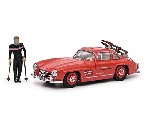 Schuco kompatibel mit Mercedes 300 SL Flügeltürer Davos 1957 rot mit Figur und Skiern Modellauto 1:43 von Schuco