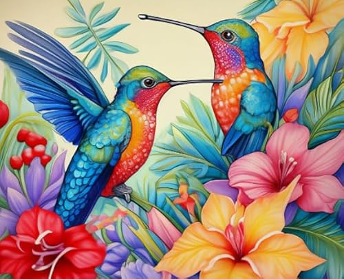 1000 Teile Puzzle - Hummingbirds Birds Colourful Flower Art Oil Painting - Für Puzzle Spielzeug Stressabbau Für Erwachsene Und Familien - Gedächtnis-Erkennungs Spiel - Zuhause Dekoration Kw165Zw von Schwagebo