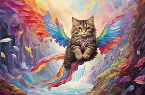 1000 Teile Puzzle - Landscapes Buntes Wingeds Cat Animals Plakats - Personalisiertes Herausforderungs Spielzeug Für Erwachsene - Familie Spaß Herausforderung Spielzeug Ja238Zp von Schwagebo
