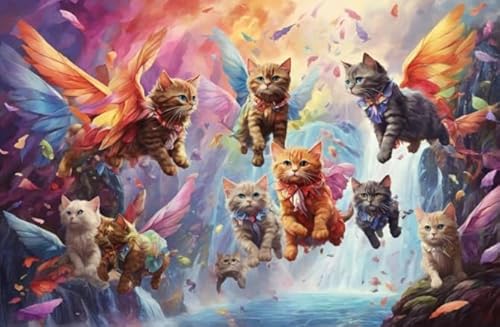 1000 Teile Puzzle - Landscapes Buntes Wingeds Cat Animals Plakats - Personalisiertes Herausforderungs Spielzeug Für Erwachsene - Familie Spaß Herausforderung Spielzeug Ja241Zp von Schwagebo