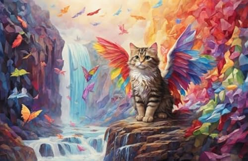 1000 Teile Puzzle - Landscapes Buntes Wingeds Cat Animals Plakats - Personalisiertes Herausforderungs Spielzeug Für Erwachsene - Familie Spaß Herausforderung Spielzeug Ja244Zp von Schwagebo