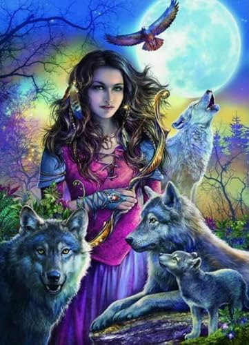 Puzzles 1000 Teile,India Girlss with Wolfs Animals Plakats,Abstrakte Kunst-Puzzle，Lernspiele Für Erwachsene,Personalisierte Herausforderung Spielzeug Ja427Zp von Schwagebo