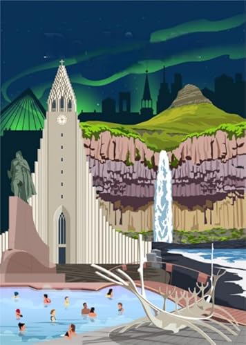 Schwagebo 1500 Stück - Pictures - Gifts - Difficult Puzzle - Icelands Vintage Travel Poster - Spiele Zur Stressreduzierung Für Die Ganze Familie - Heraus For Derungs Spielzeug Für Erwachsene - Jk105Zp von Schwagebo