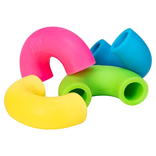 Schylling - Mac N Squeeze Needoh - 4 fluureszierende elastische Makkaroni -Ellbogen -Zappelspielzeug, Sensorische Spielzeuge für Spannungsbekämpfung, Spezialbedürfnisse, ungiftiges Teigmaterial von Schylling