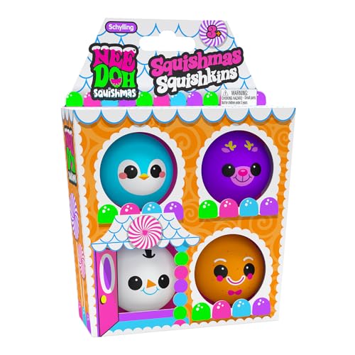 Schylling NeeDoh Squishmas Squishkins - Weihnachten Fidget Toy - 4 Mini Groovy Globs - Alter 3 bis Erwachsene von Schylling