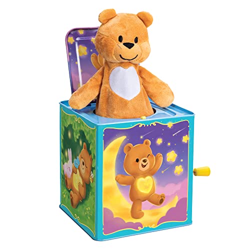 Schylling - Teddybär Pop N Glow Jack in The Box, Größe S, 18+mo, TPGJB, mit Blechdose, 15,2 x 15,2 x 16,5 cm, für Kinder ab 18 Monaten von Schylling