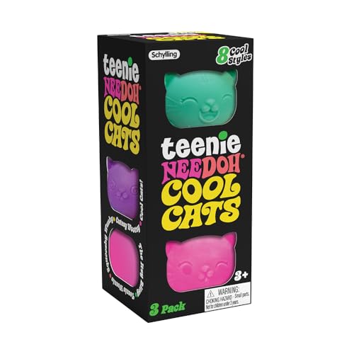Schylling Teenie NeeDoh Cool Cats (3 Pack) - Mini Squishy Animals Fidget Toys, 8 Assorted Colours & Styles, Nee Doh Stress Balls For Anxiety Relief, Safe & Non-Toxic Dough; 3 Year Olds + von Schylling