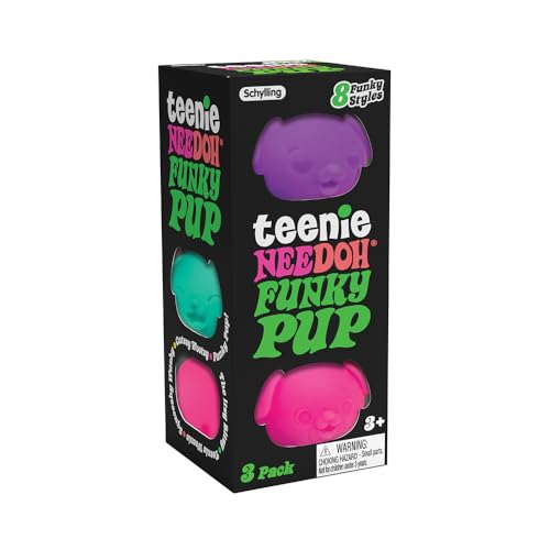 Schylling Teenie NeeDoh Funky Pup (3 Pack) - Mini Squishy Animals Fidget Toys, 8 Assorted Colours & Styles, Nee Doh Stress Balls for Anxiety Relief, Safe & Non-Toxic Dough; 3 Year Olds + von Schylling