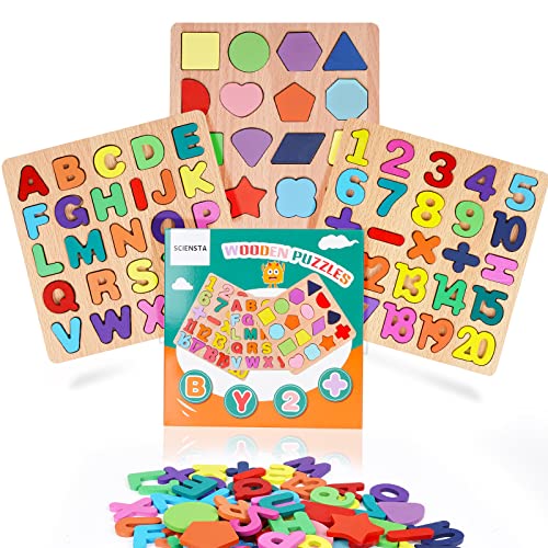 3 Stück Holzpuzzles für Kleinkinder, hölzerne Buchstaben-Zahlen-Form Puzzle für 3 4 5 Jahre alte Kinder, Montessori Spielzeug,Alphabet Puzzle, ABC Letter & Number Puzzles for Toddlers3 4 5 Years Old von ScienSta
