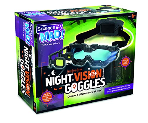 Science Mad! Nachtsichtbrille für Kinder, für lustige Nachtmissionen, leicht, ausklappbar, 2-fache Vergrößerung, Doppel-LED-Strahlen, Blaue Gläser, ab 6 Jahren, 20 x 10 x 5,5 cm (SM55), Schwarz von Science Mad