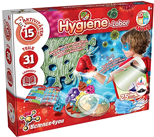 Science4you 621312 Hygiene-Labor Experimentierkasten, Chemie Kasten mit 15 Experimente, Chemielabor mit Reagenzglas & Petrischale, Seife herstellen, Lernspielzeug für Kinder ab 8 Jahren von Science4you