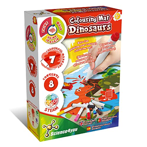 Science4you 80002800 Malmatte Waschbare Malppich Spielzeug zum Zeichnen und Malen Dinosauriern mit 7 Farbmarkern, Lernspiele für Kinder ab 3 Jahren von Science4you