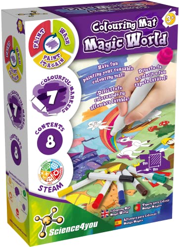 Science4you 80002802 Malmatte Magical World Waschbare Malppich Spielzeug zum Zeichnen und Malen mit 7 Farbmarkern, Lernspiele für Kinder ab 3 Jahren, Multicolor von Science4you