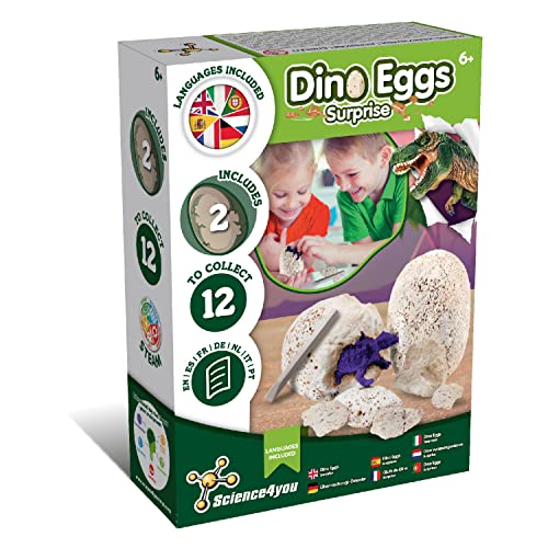 Science4you - Dinosaurier-Eier Starter Kit für Kinder - Wissenschafts Kit zum Graben von Dinosaurier-Eiern - Paläontologie Spiel mit 2 Eiern, Lernspielzeug mit Dinos für Kinder von 5 6 7 8 9 Jahren von Science4you