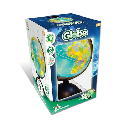 Science4you Globus Beleuchtet für Kinder +8 Jahre - Interaktiver Globus und Kinderatlas: Globus Deko auf Englisch mit Weltkarte, Spiel des Wissens und Geographie Spiel, Lernspiele für Kinder 8+ Jahre von Science4you