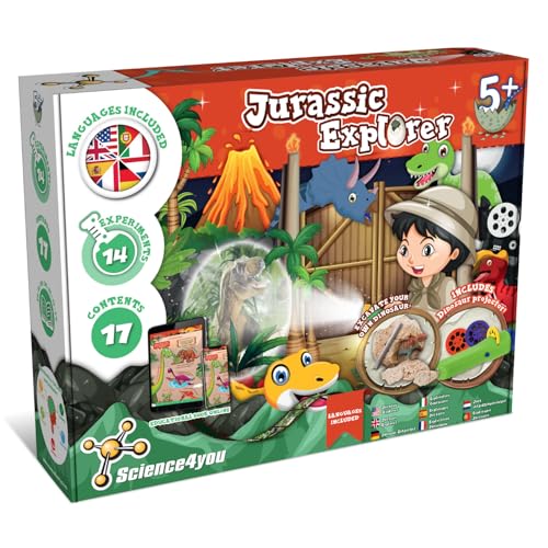 Science4you Jurassic Explorer - Dino Spiel ab 4 5 6 Jahre mit Skelett, Dinoeier und mehr! - Dinosaurier für Kinder, 24 Experimente, Spielzeug und Geschenk für Jungen und Mädchen ab 5+ Jahren von Science4you