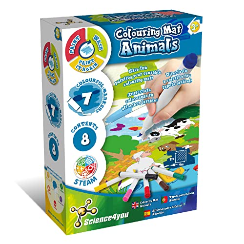 Science4you - Malmatte mit Tieren für Kinder 3+ Jährige - Malen Sie die Tiere mit 7 Farbmarkern aus, in Wasser abwaschbar, Bastel- und Lernspiel für 3 Jährige von Science4you