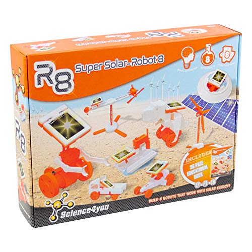Science4you-R8 Jahre R8 Super Solar Robot-Robotica Wissenschaftliches Spielzeug, 8 Experimente und Lernbuch ES, EN und PT-Geschenk für Kinder, mehrfarbig (878098) von Science4you
