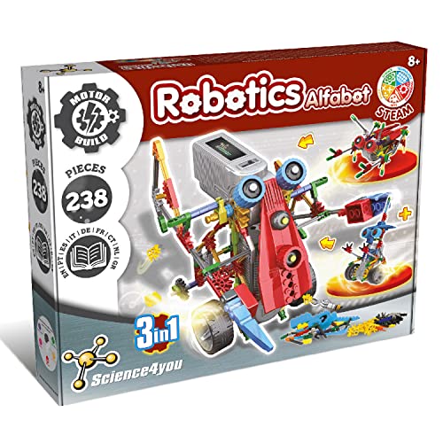Science4you - Robotik Alfabot, Ein Roboter Bausatz mit 238 Stücke - Roboter Selber Bauen mit Dieser Elektronik Baukasten, Mache 3 Roboter in 1 Spielzeug, Lernspiel unt Experiment fur Kinder ab 8 Jahre von Science4you