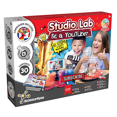 Science4you - Sei Ein Youtuber Kit für Kinder Ab 8 Jahre - Erstellen Sie Ihren Kanal, Chemiebaukasten mit 13 Experimente: Machen Ein Vulkan, Wissenschaft Spielzeug und Lernspiele von Science4you