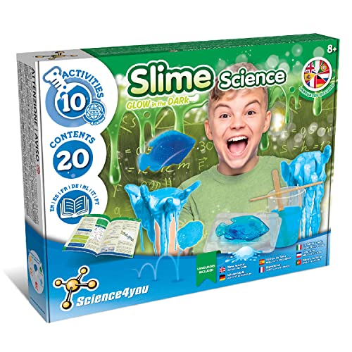 Science4you 80002879 Selber Slime Set, Dunkeln Leuchtender Schleim, Chemielabor, Spiele für Kinder, Geschenk für Jungen und Mädchen ab 8+ Jahre, Glatt, Blau, Grün, 37 x 6 x 30 von Science4you