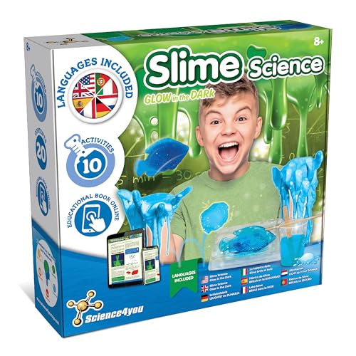 Science4you 80002879 Selber Slime Set, Dunkeln Leuchtender Schleim, Chemielabor, Spiele für Kinder, Geschenk für Jungen und Mädchen ab 8+ Jahre, Glatt, Blau, Grün, 37 x 6 x 30 von Science4you