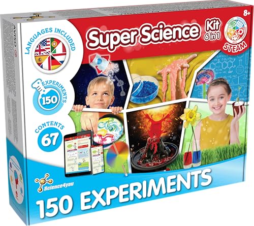 Science4you - Super Wissenschaft Experimentierkasten ab 8 jahre - 150 Experimente für Kinder ab 8: Chemiebaukasten, Vulkan Experiment, Schleim Selber Machen, Pflanzen Kinder - Lernspiele ab 8-12 Jahre von Science4you