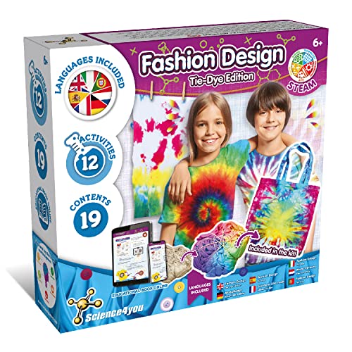 Science4you Tie Dye Kit mit Abwaschbarer Farbe - Batik Set für Kinder, Batikfarben Set mit 12 Aktivitäten, Farbe für Kleidung, Spielzeug, Basteln für Kinder, Geschenk für 6+ jahre Junge und Mädchen von Science4you